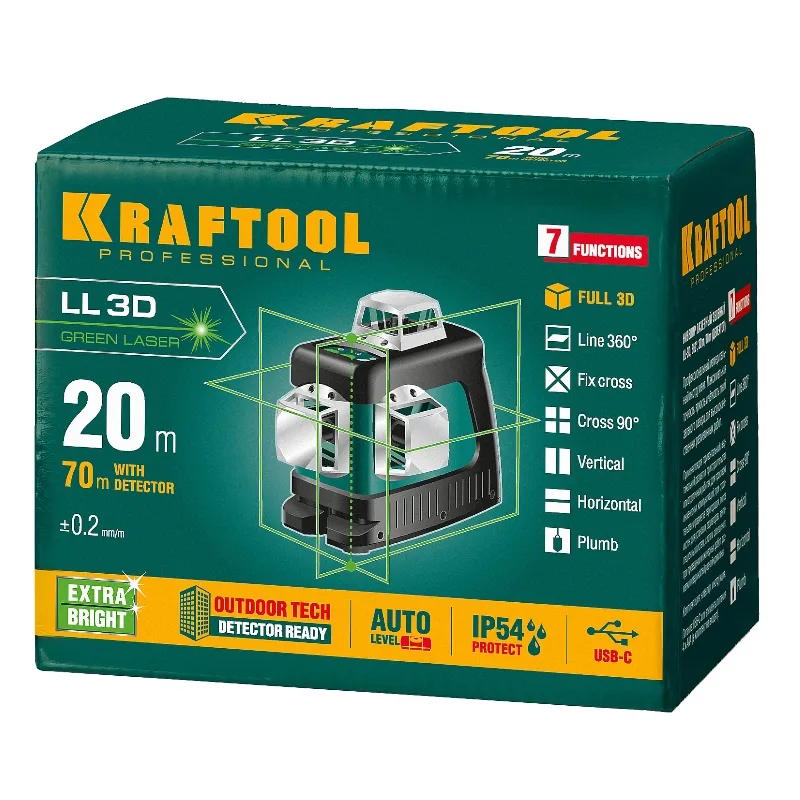 Нивелир лазерный зеленый LL 3D KRAFTOOL 34641
