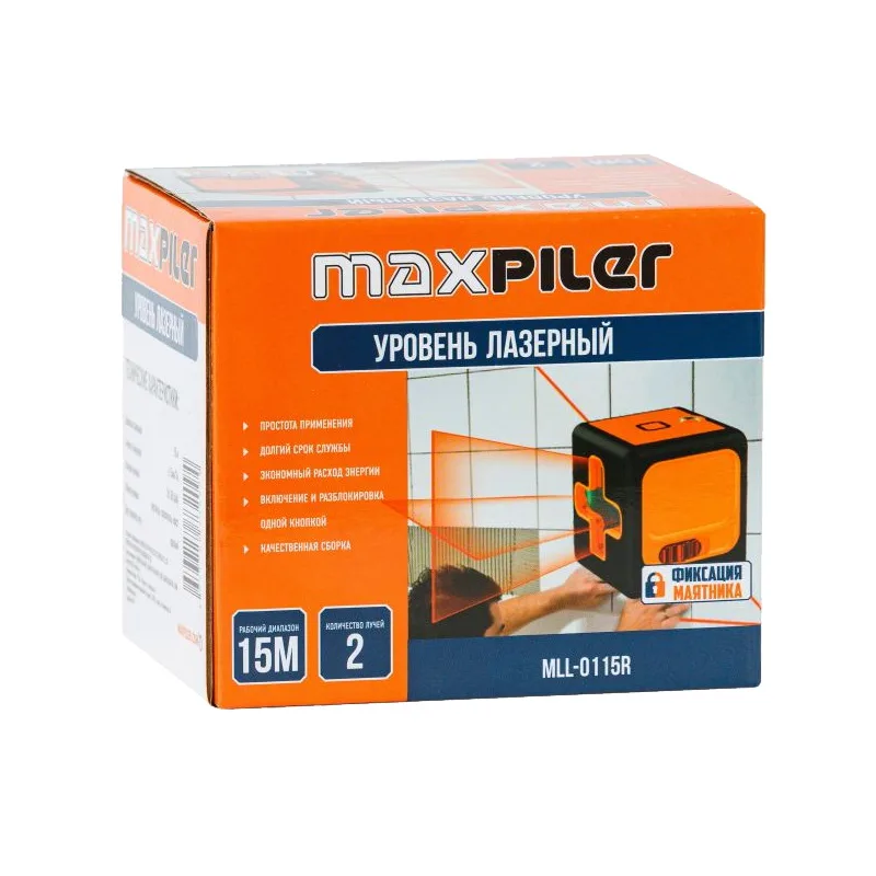 Уровень лазерный MAXPILER MLL-0115R (15м красный 2 луча 3*ААА)