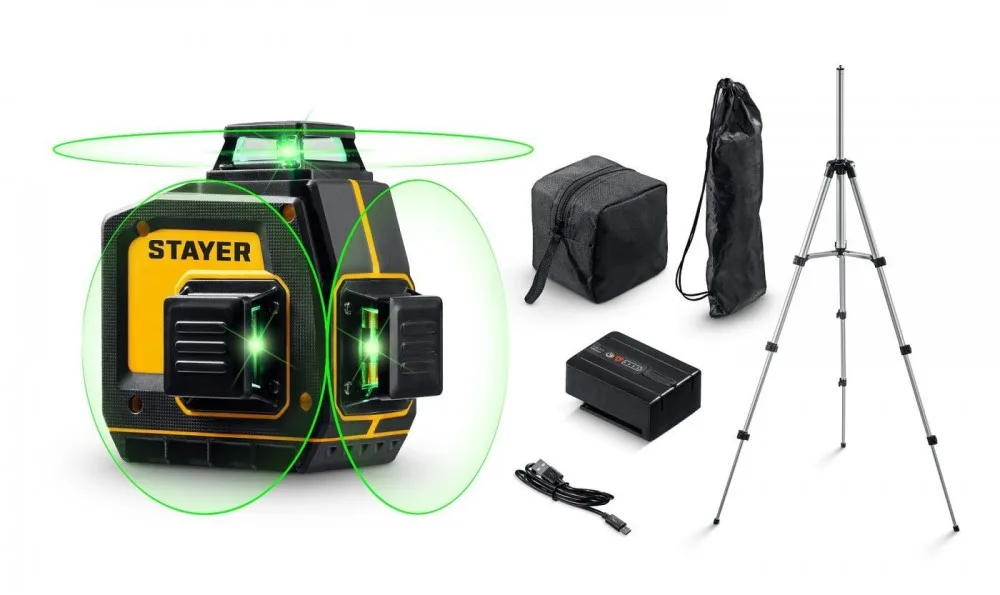 Нивелир лазерный STAYER SL-3D #3, 50м, точн. +/-0,5 мм/м зел. штатив 34963-3