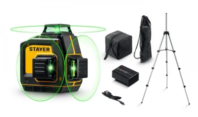 Нивелир лазерный STAYER SL-3D #3, 50м, точн. +/-0,5 мм/м зел. штатив 34963-3