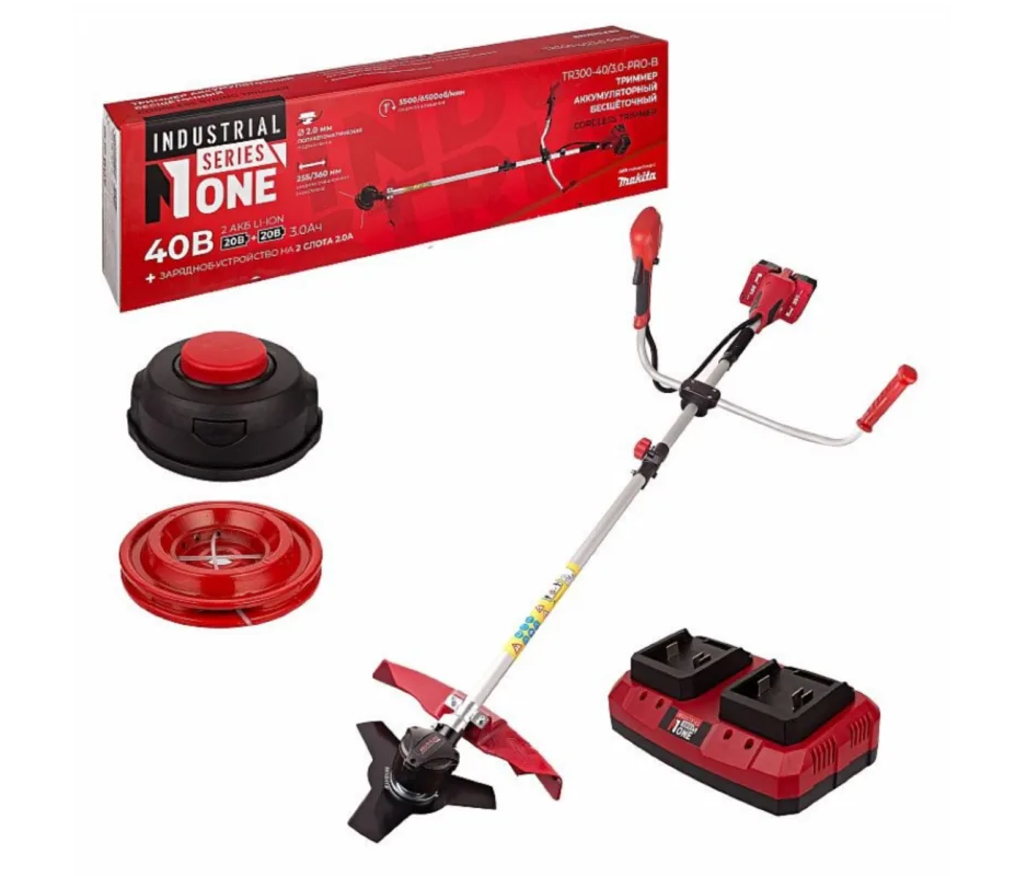 Триммер акк. INDUSTRIA TR300-40/3.0-PRO-B 20Вт, 2акк 3,0Ah,6500об/м (2кат+диск,платф MAKITA) №1