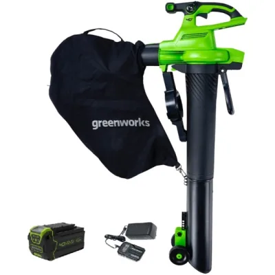 Воздуходув-пылесос садовый аккум. Greenworks GD40BVIIK4 (40V, c 1хАКБ 4Ач и ЗУ) 2406907UB
