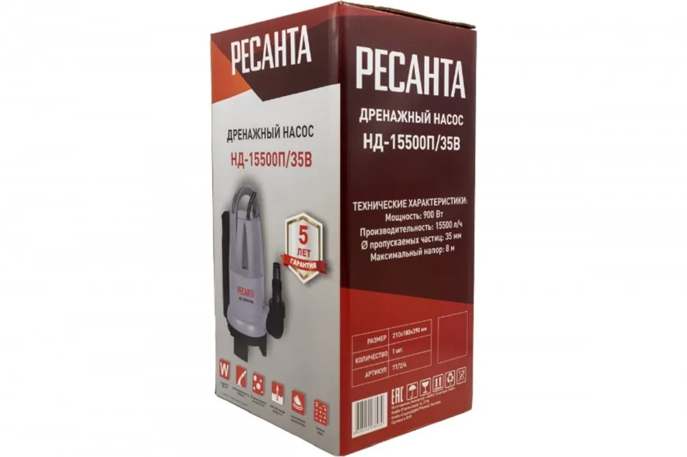 Насос дренажный НД-15500П/35В Ресанта 77/2/4