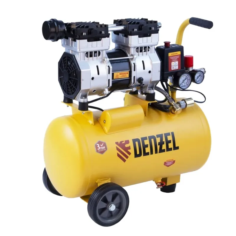 Компрессор Denzel DLS950/24 безмаслянный малошумный (950 Вт,165 л/мин, ресивер 24л.) 58026