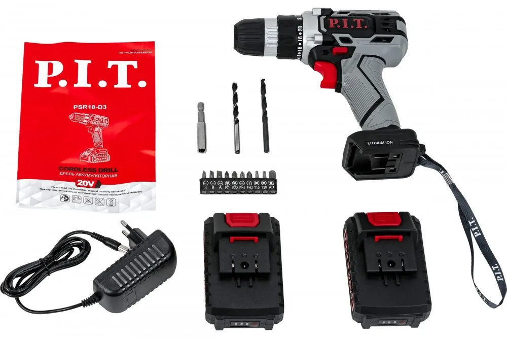 Дрель аккумуляторная P.I.T. PSR18-D3 (20В, 2*1,5Ач,2 ск,30Нм,быстр.зарядка,кейс)