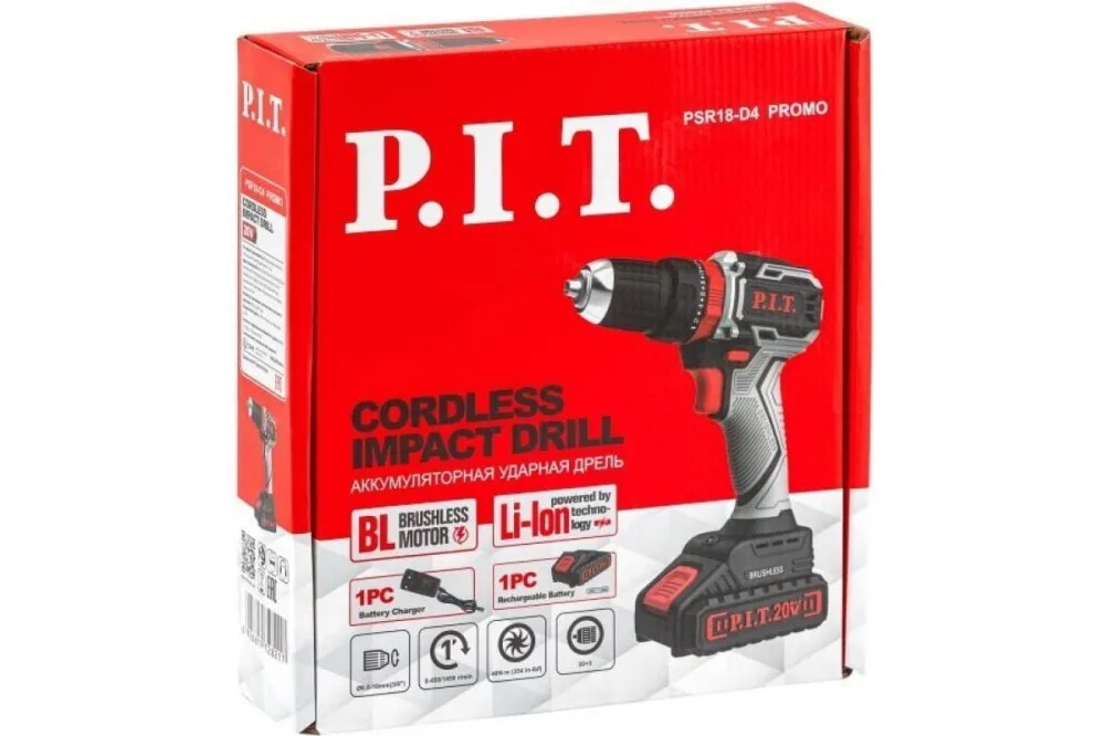 Дрель аккумуляторная P.I.T. PSR18-D4 Promo (20В, 1 Li акк. 1,5Ач, 2 ск, 30Нм)