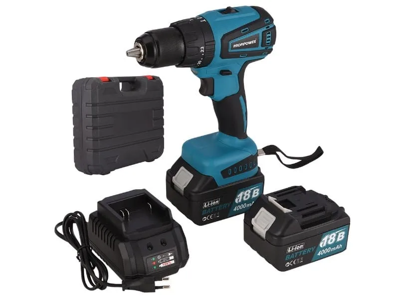 Дрель акк бесщет. ProfiPower MKDHP-18V E0087 (18В,Li-ion 2*4Ач,80Нм,кейс, б/щ)