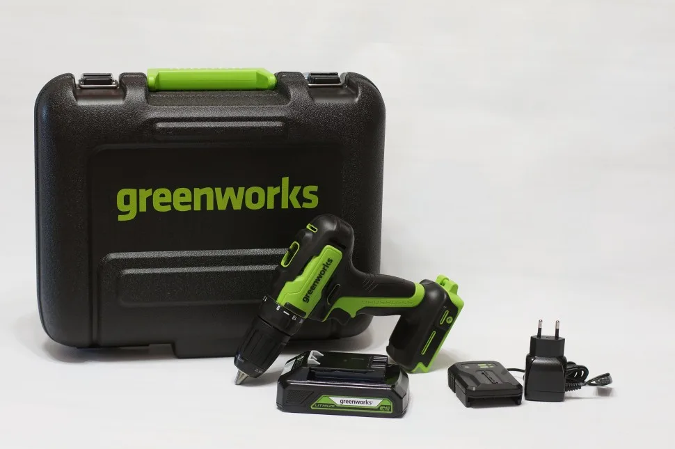 Дрель аккумуляторная GreenWorks GD24DD35K2 (24V,1*2Ач и ЗУ в кейсе) 3704007UA