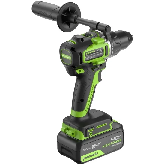 Дрель-шуруповерт аккум. Greenworks GD24DD90 (24V, б/щет, 45/90Нм,1x4Ач,ЗУ,кор) 3707507CUB