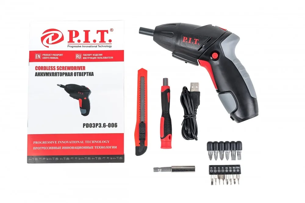 Отвертка аккумуляторная P.I.T PD03P3.6-006 (3,5Нм 1,3Ач биты 15шт)