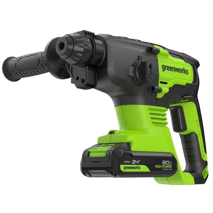 Перфоратор аккумуляторный Greenworks GD24SDS2 (2Дж, 4500уд/мин, 24мм, 1АКБ*2,0Ач, ЗУ) 3803007CUA