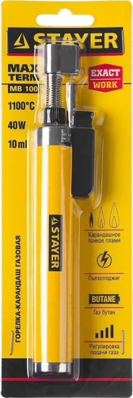Горелка STAYER MaxTerm газовая-карандаш пьезоподжиг 1100С 55560