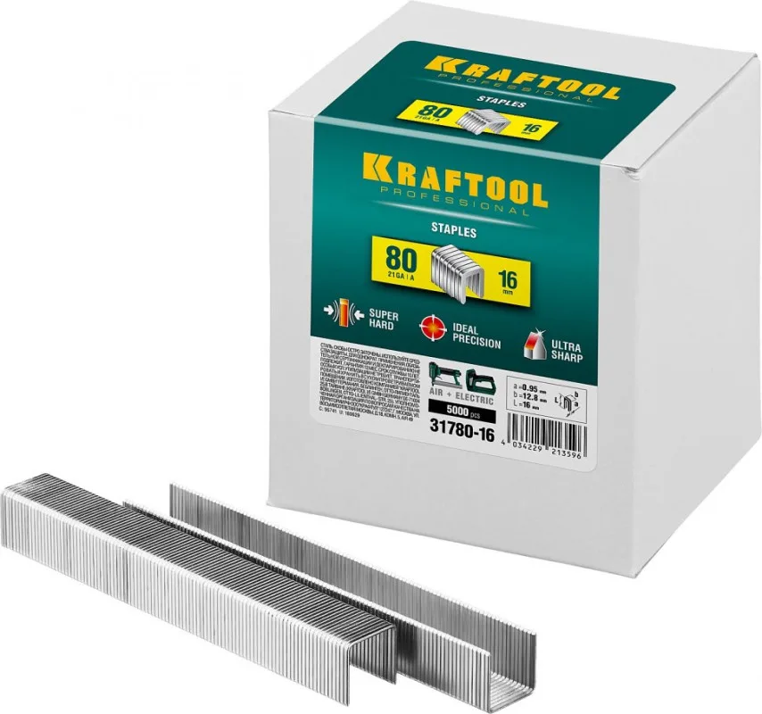 Скобы для степлера KRAFTOOL 16мм тип 80, 5000шт 31780-16