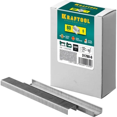 Скобы для степлера KRAFTOOL 6мм тонкие широкие тип 80, 5000шт 31780-6
