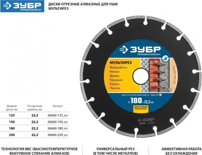 Диск алм отр сегмент универс 150*22,2мм ЗУБР ПРОФ 36660-150