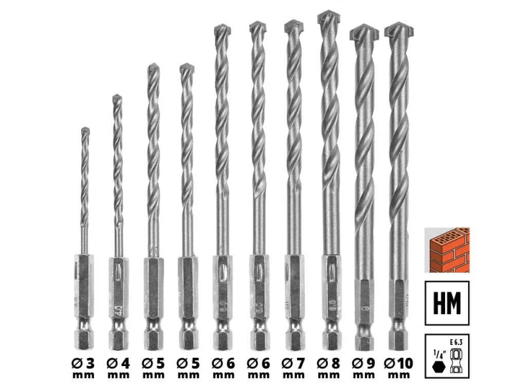 Набор сверл по камню 3-10мм (10 штук) EINHELL 108743