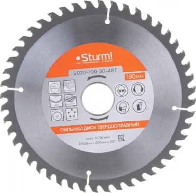Диск пильный 190*30мм*48Т напайки ТСТ Sturm! 9020-190-30-48T