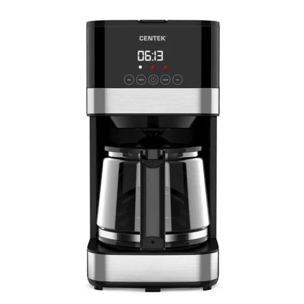 Кофеварка Centek CT-1150 (черн/сталь) капельная 1000Вт, 1.5л, капля стоп, подогрев, сенсор, LED