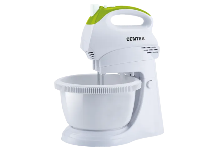 Миксер с чашей Centek CT-1119 (бел/зел) 350Вт, 2.5л, 5 скоростей+турбо, взбивание/замешивание