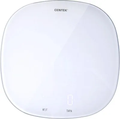 Весы кухонные Centek CT-2482 LED WHITE, сенсор, 180х15х180мм, max 5кг, шаг 1г, Авто Ноль/Выкл