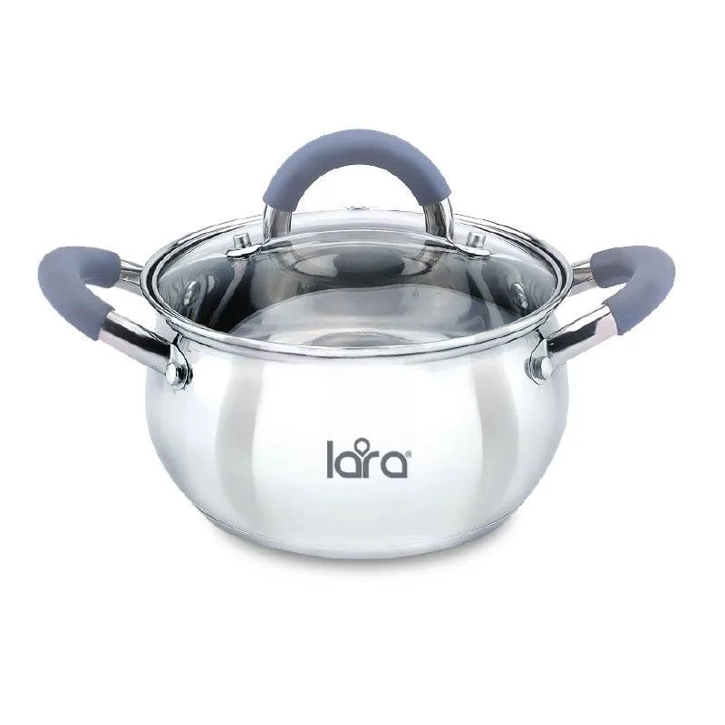 Кастрюля LARA (нерж) серия BELL 22*12,5см, 4,7л, капс. инд дно, силик. ручка, стекл. крышка LR02-483