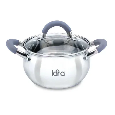 Кастрюля LARA (нерж) серия BELL 22*12,5см, 4,7л, капс. инд дно, силик. ручка, стекл. крышка LR02-483