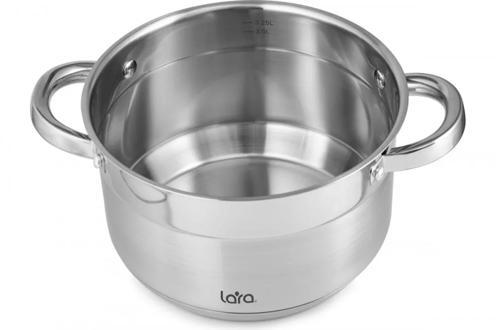 Кастрюля LARA (нерж) серия AURORA 12.5*20см, 3.8л, стал.ручки, капсулир индукц дно, крышка LR02-402