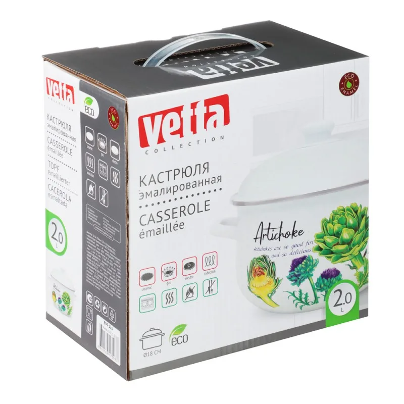 Кастрюля эмалированная, 18см, 2,0л, индукция VETTA Артишок 894-525