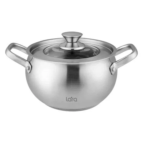 Кастрюля LARA (нерж) LR02-265 ТОКИО 24*14,5см 6.5л, индукц капсул дно, крышка со стекл вставкой
