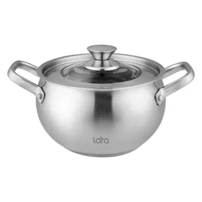 Кастрюля LARA (нерж) LR02-265 ТОКИО 24*14,5см 6.5л, индукц капсул дно, крышка со стекл вставкой