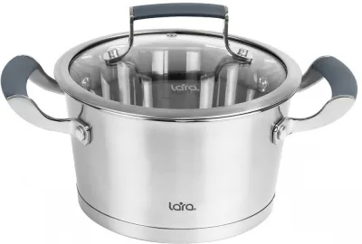Кастрюля LARA (нерж) LR02-281 ВЕНЕРА 24*13см 5.5л, капсулированное индукционное дно, стекл. крышка