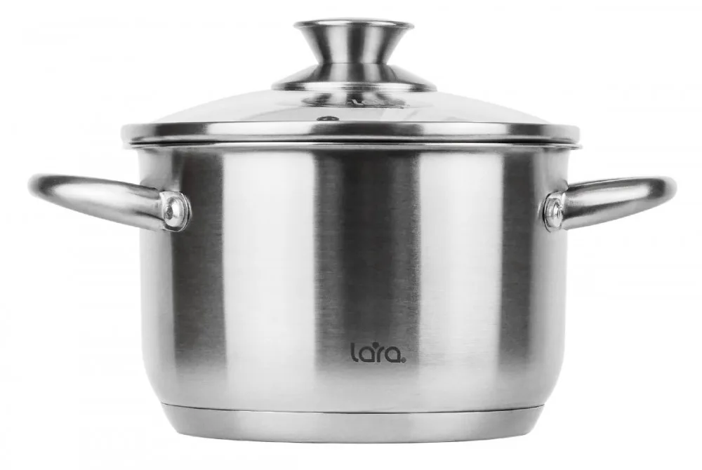 Кастрюля LARA (нерж) LR02-267 АФИНА 18*11,5см 2.9л, капсулированное индукционное дно, стекл. крышка