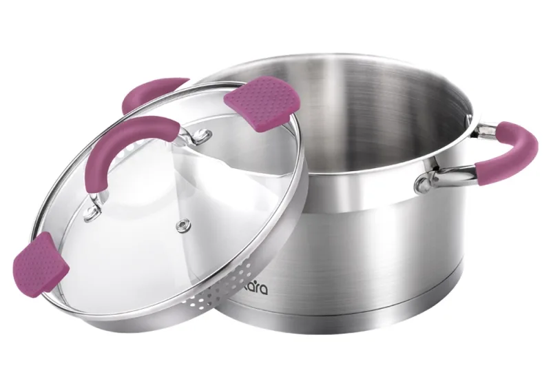 Кастрюля LARA (нерж) LR02-315 VIVA 26*14см 7.2л, носик, индукционное дно, крышка с бортом