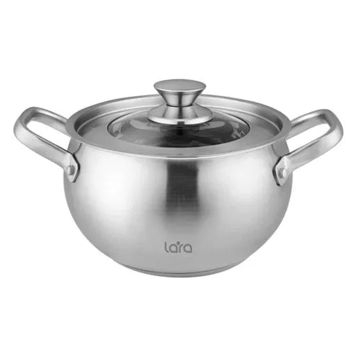 Кастрюля LARA (нерж) LR02-261 ТОКИО 16*10,5см 2.3л, индукц капсул дно, крышка со стекл вставкой