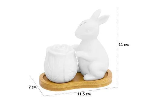 Набор для специй "Заяц с капустой" 2 предмета, 11,5*7*11 см, солонка (заяц) - 6,5*5,5*10 см, 65 мл,