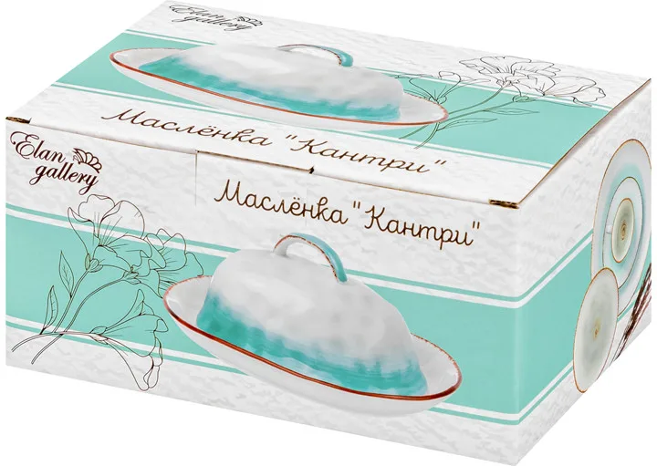 Масленка "Кантри" бирюзовая, 20,6*14,3*9 см, с крышкой, размер блюда 20,6*14,3*2,5 см 760124