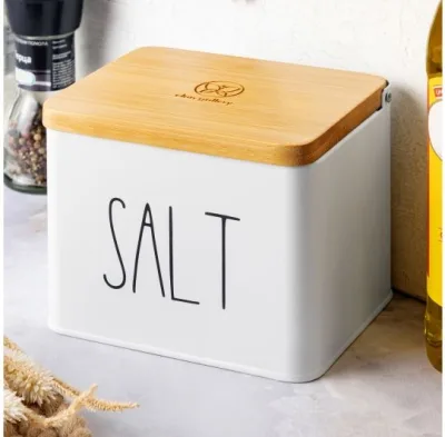 Емкость д/хранения "SALT" 1,5 л, с деревянной крышкой, белая 240313