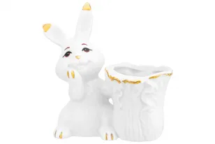 Вазочка под зубочистки Elan Gallery "Кролик с капустой" 8*4*8,5 см, белая с золотом, фарфор 330861