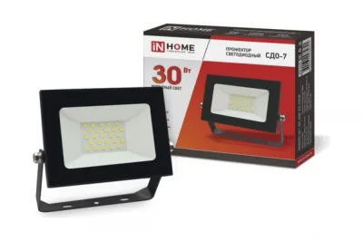 Прожектор светодиодный СДО-7 30Вт 230В 6500К IP65 черный IN HOME 4690612034621