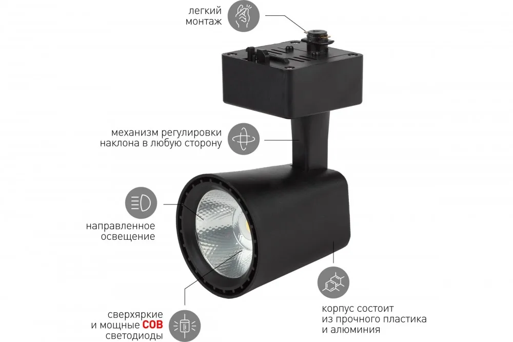 Светильник светодиодный трековый 10 W, 4000 K TR4 - 10 BK ЭРА черный СОВ