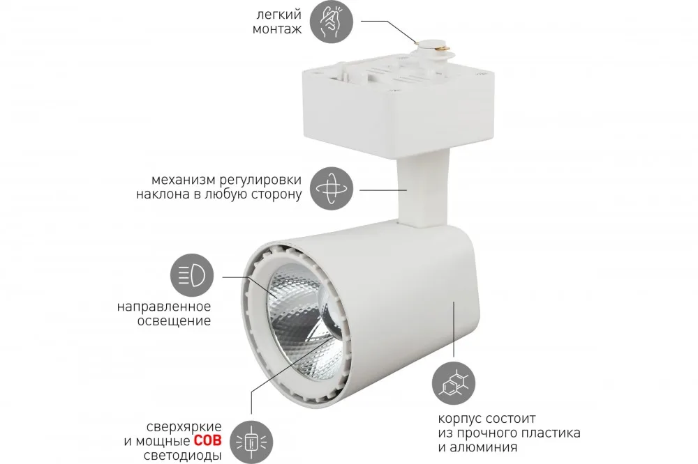 Светильник светодиодный трековый 10 W, 4000 K TR4 - 10 WH ЭРА белый СОВ