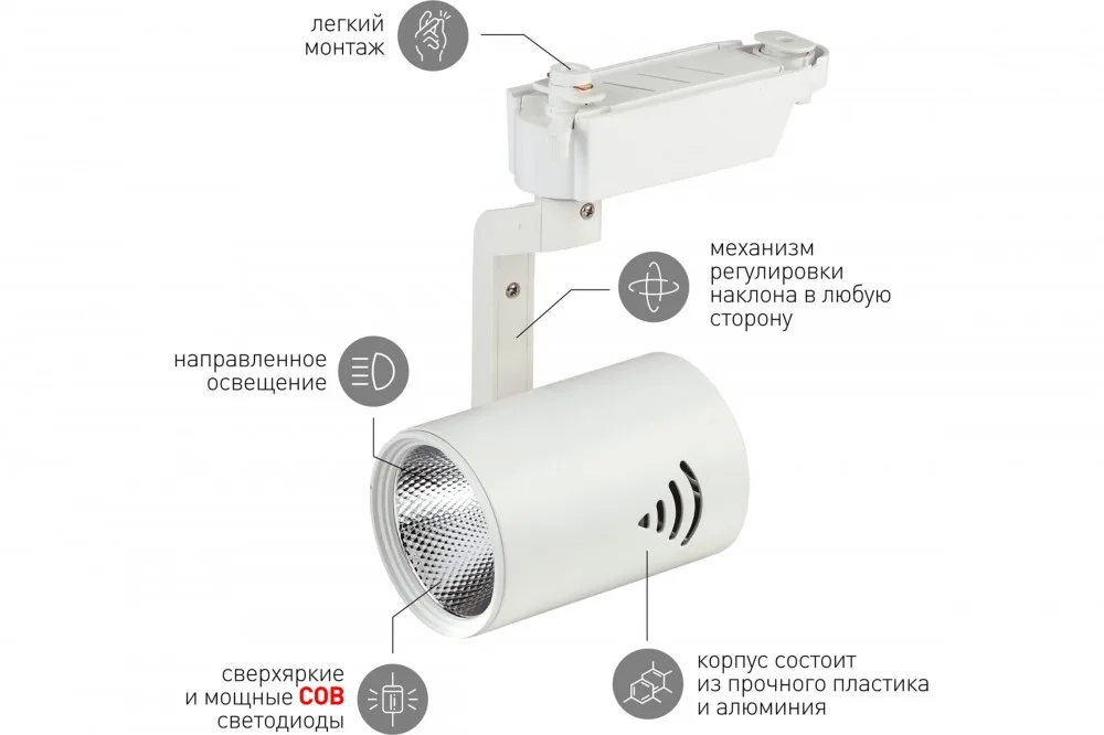 Светильник светодиодный трековый 20 W, 4000 K TR1 - 20 WH ЭРА белый СОВ