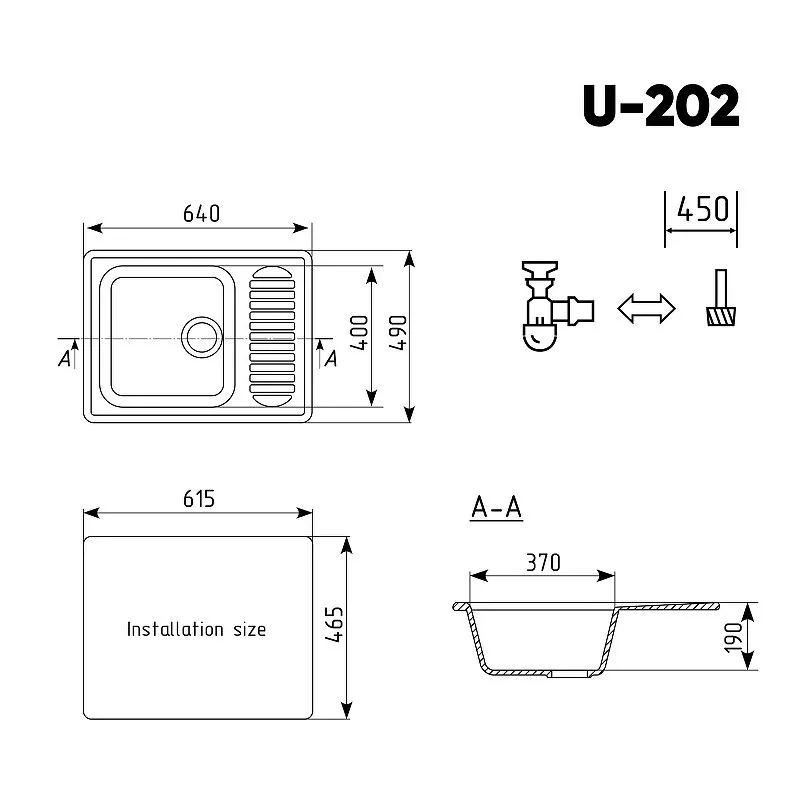 Мойка Ulgran U-202-341 прямоугольная, 640*490мм, ультра-белый