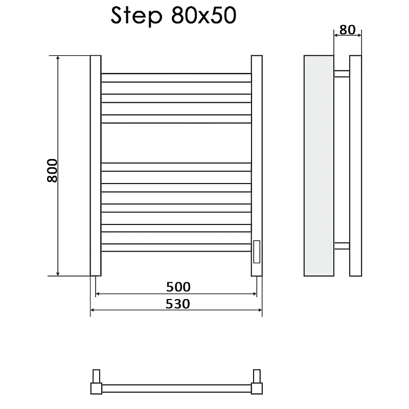 Полотенцесушитель STEP II 80/50 электрический, ТЭН справа (RAL 9016)