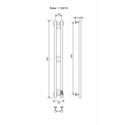 Полотенцесушитель Robe-1 120/10, ТЭН электрический справа (RAL 9016 матовый)