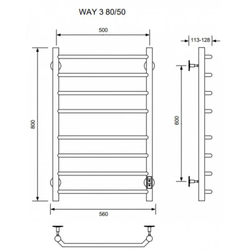 Полотенцесушитель ЭК WAY III 80/50 (У), электрический (мат)