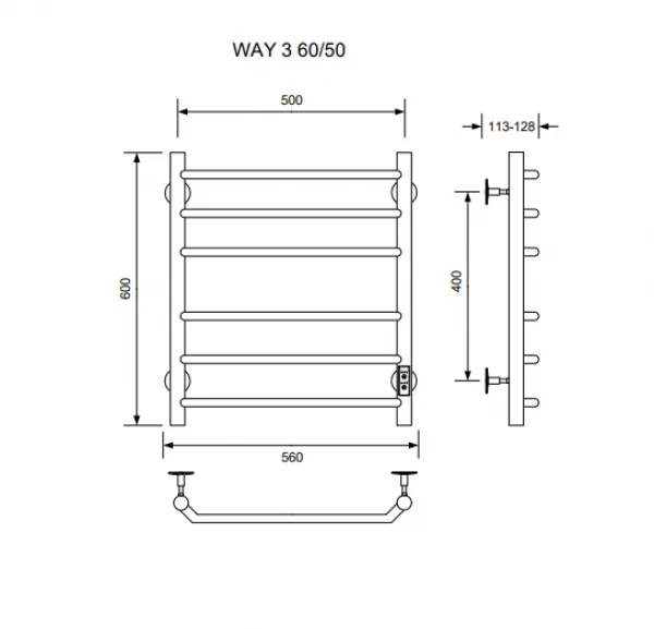 Полотенцесушитель ЭК WAY III 60/50 (У) , электрический, (RAL 9016)