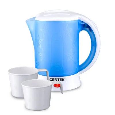 Чайник дорожный Centek CT-0054 (синий/белый) 600мл, 600Вт, ДОРОЖНЫЙ ЧАЙНИК + 2 ЧАШКИ + 2 ЛОЖКИ