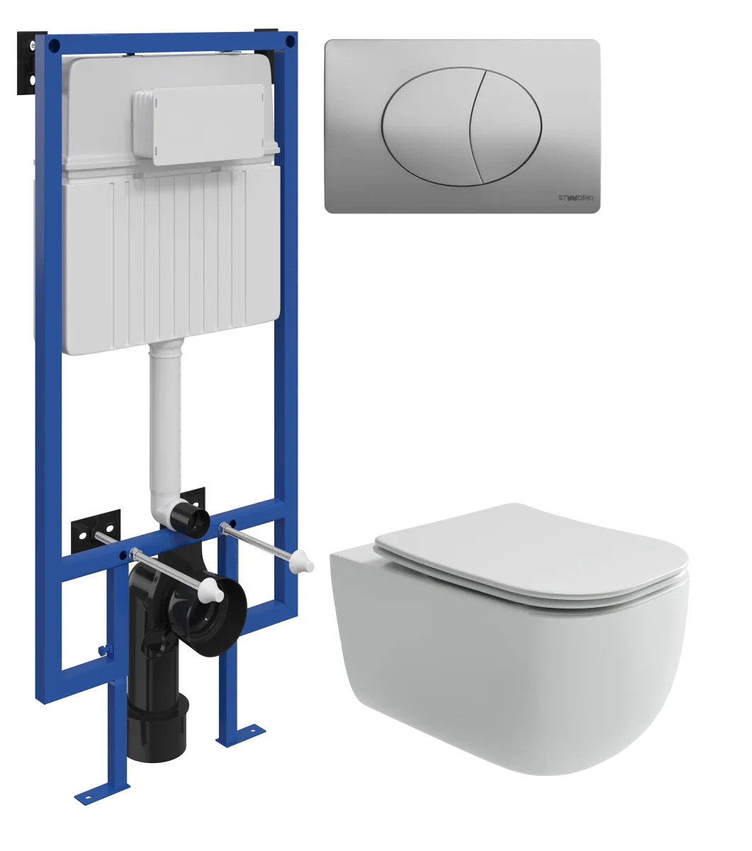 Комплект 3 в 1 Унитаз подвесной Ceramicanova Ноэль (Nоel) CN3013 + Инсталляция STWORKI 510162 + Кнопка 230823 цвет матовый хром