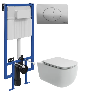 Комплект 3 в 1 Унитаз подвесной Ceramicanova Ноэль (Nоel) CN3013 + Инсталляция STWORKI 510162 + Кнопка 230823 цвет матовый хром